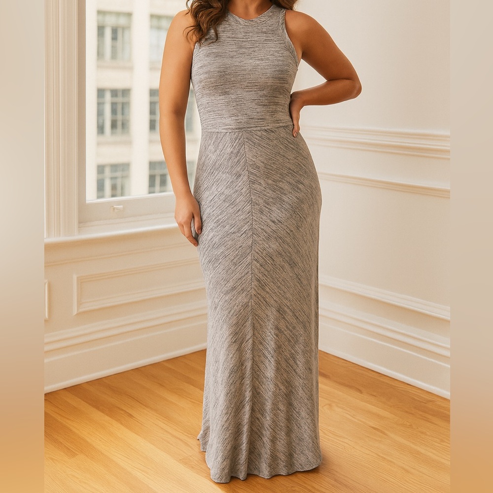Lou & Grey Heathered Gray Soft Stretchy Comfy Light Maxi Dress